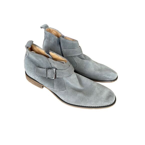 La Milano Mens Gray Leather Italy Collection Suede Buckle Ankle Boots Size 9 - Picture 3 of 8